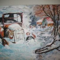 ,,Mahajäetud Auto´´91cm x 61cm , õli &akrüülik lõuendil ,raamitud , müüdud ,,Mahajäetud Auto´´91cm x 61cm , õli &akrüülik lõuendil ,raamitud , müüdud